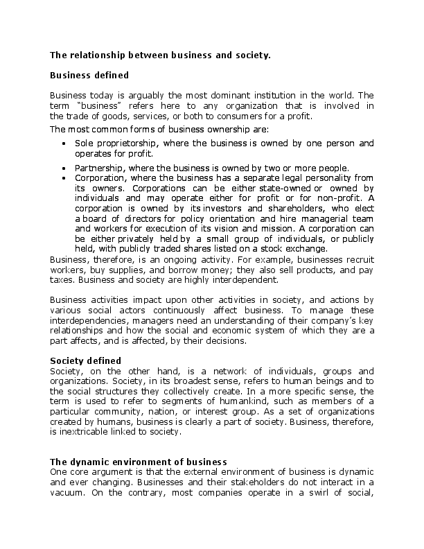 (DOC) The relationship between business and society