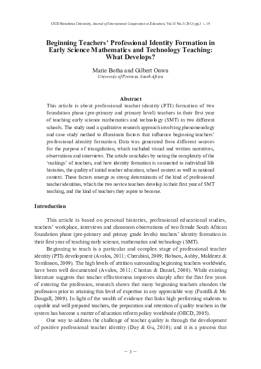 Pdf Beginning Teachers Professional Identity Formation In