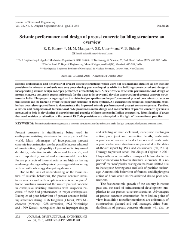 (PDF) Seismic performance and design of precast concrete building ...