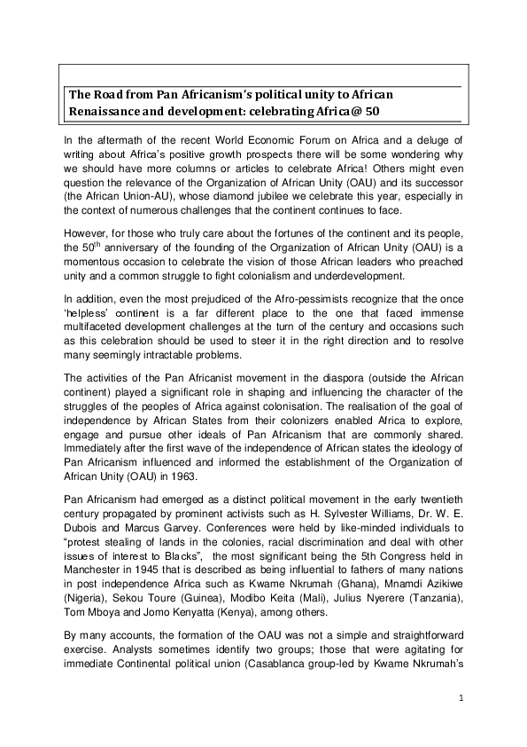 Pdf The Road From Pan Africanism S Political Unity To African