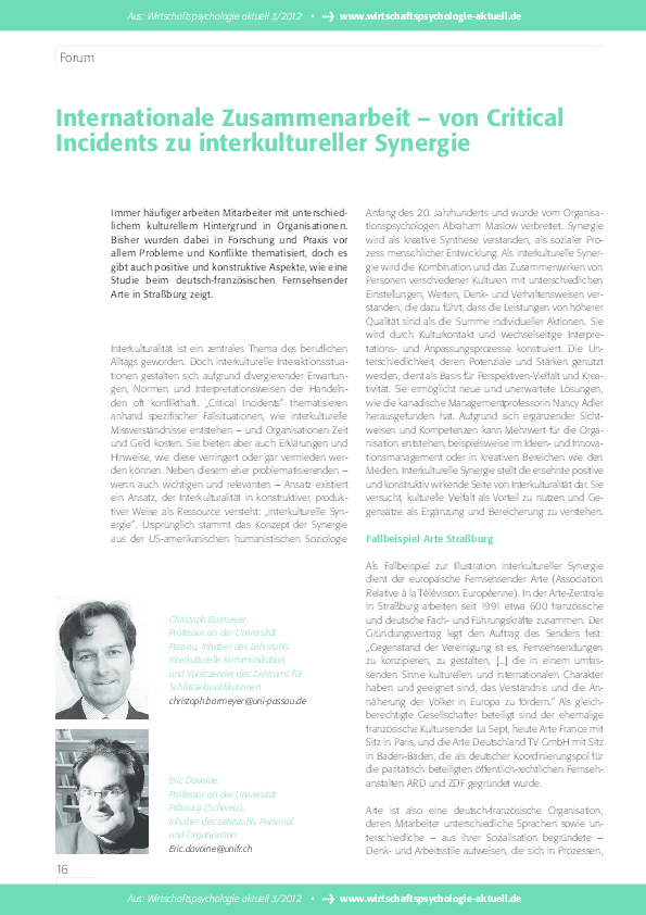 Internationale Zusammenarbeit - Von “Critical Incidents” zu interkultureller Synergie ...