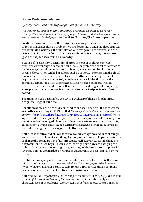 (PDF) Transforming the Design Process to Create Better Solutions ...