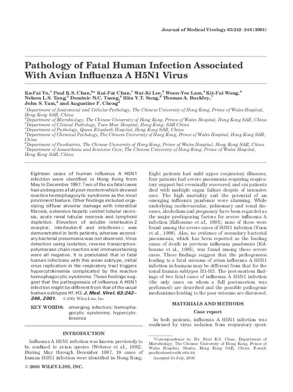 (PDF) Pathology of fatal human infection associated with avian ...
