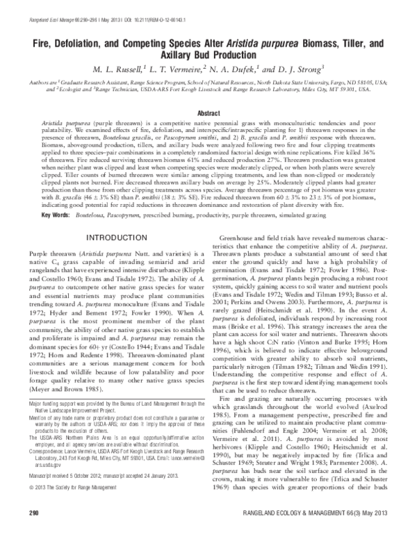 (PDF) Fire, Defoliation, and Competing Species Alter Aristida purpurea ...