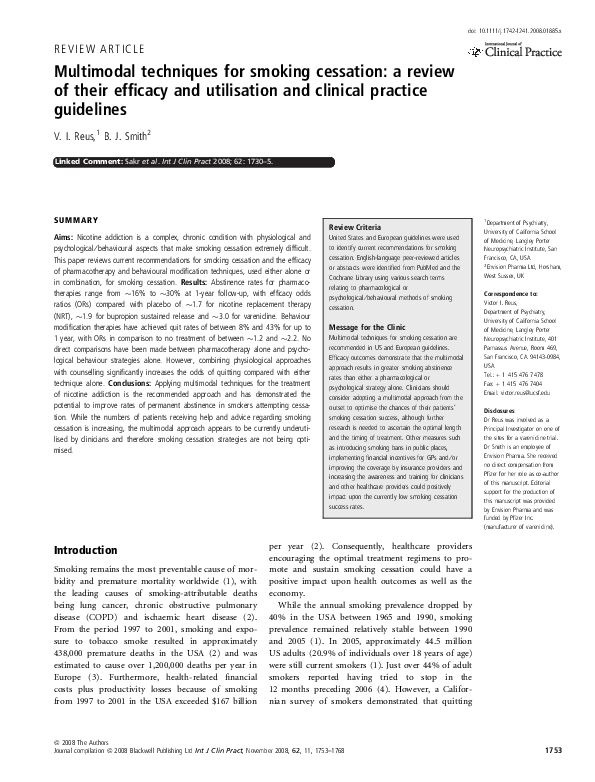 (PDF) Multimodal techniques for smoking cessation a review of their