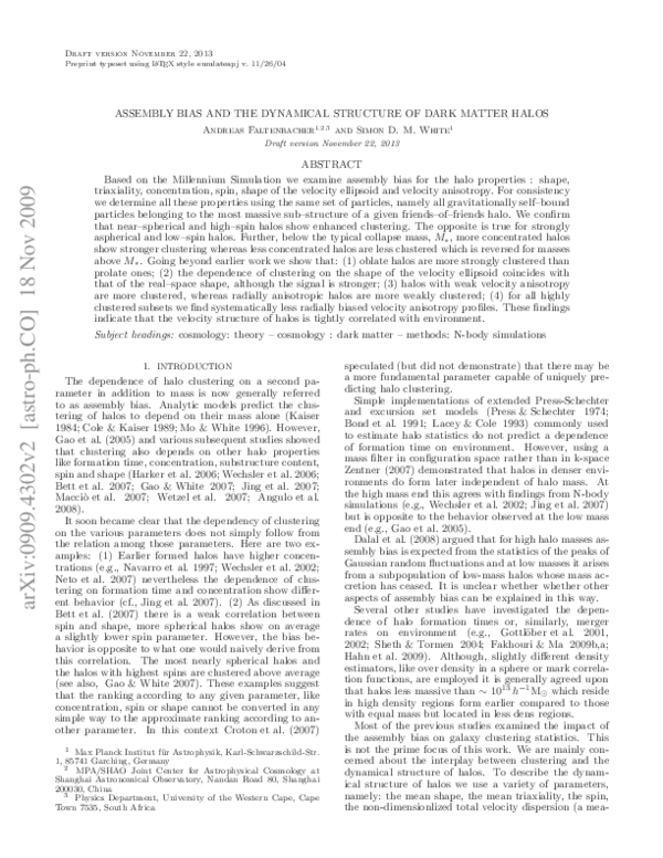 (PDF) Assembly Bias and the Dynamical Structure of Dark Matter Halos