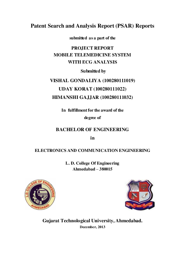 Patent Search and Analysis Report (PSAR) Reports