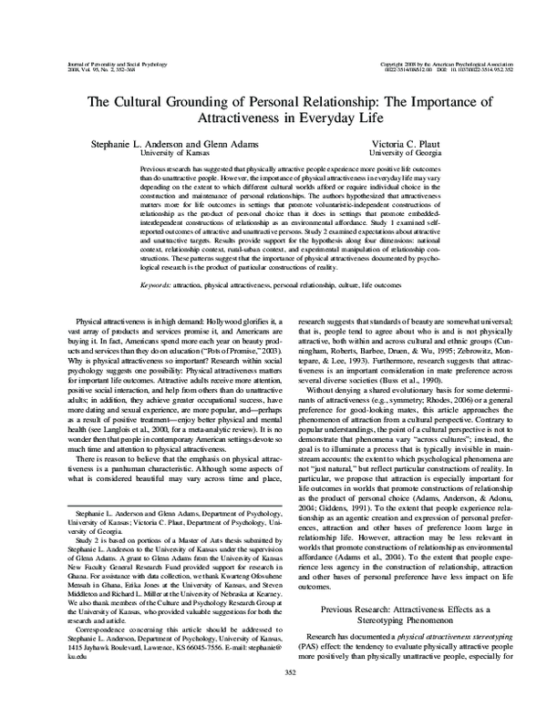 (PDF) The cultural grounding of personal relationship The importance of attractiveness in