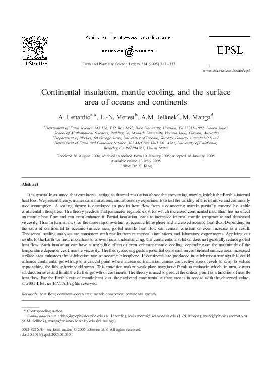 (PDF) Continental insulation, mantle cooling, and the surface area of ...