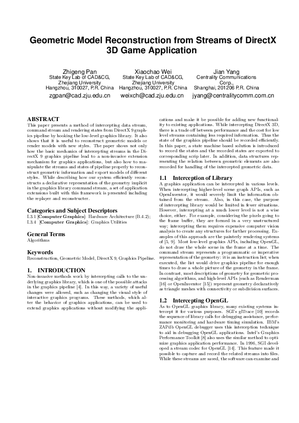 (PDF) Geometric Model Reconstruction from Streams of DirectX 3D Game ...