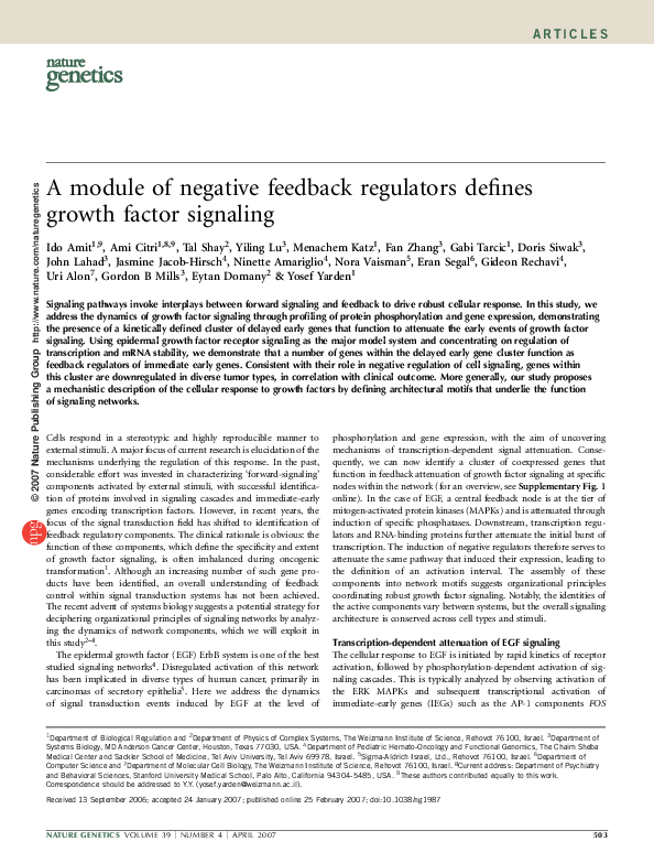 (PDF) A module of negative feedback regulators defines growth factor ...