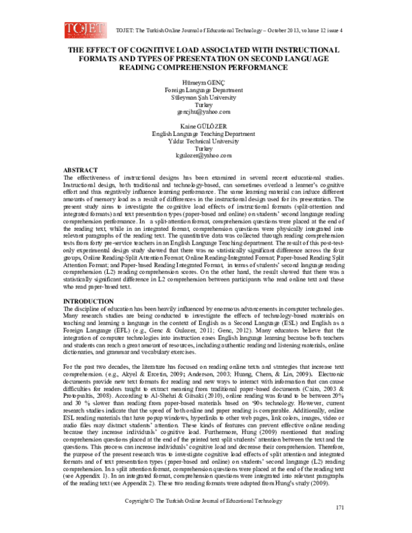 (PDF) THE EFFECT OF COGNITIVE LOAD ASSOCIATED WITH INSTRUCTIONAL ...