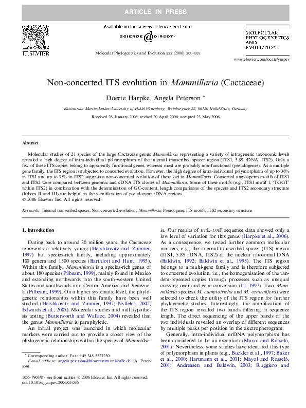 (PDF) Non-concerted ITS evolution in Mammillaria (Cactaceae
