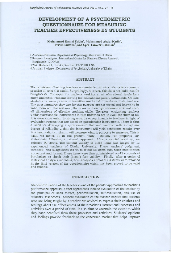 (PDF) Development of a Psychometric Questionnaire for Measuring Teacher ...