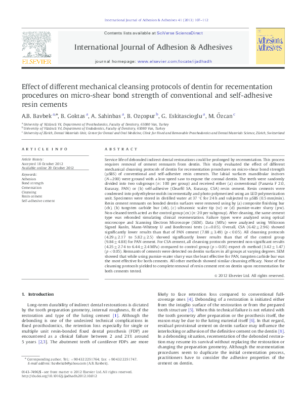 (PDF) Effect of different mechanical cleansing protocols of dentin for