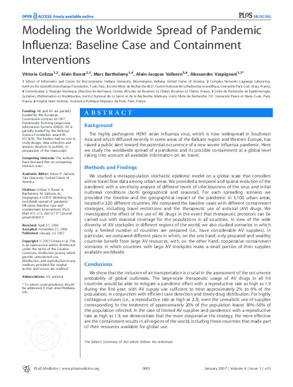 (PDF) Modeling the Worldwide Spread of Pandemic Influenza: Baseline ...