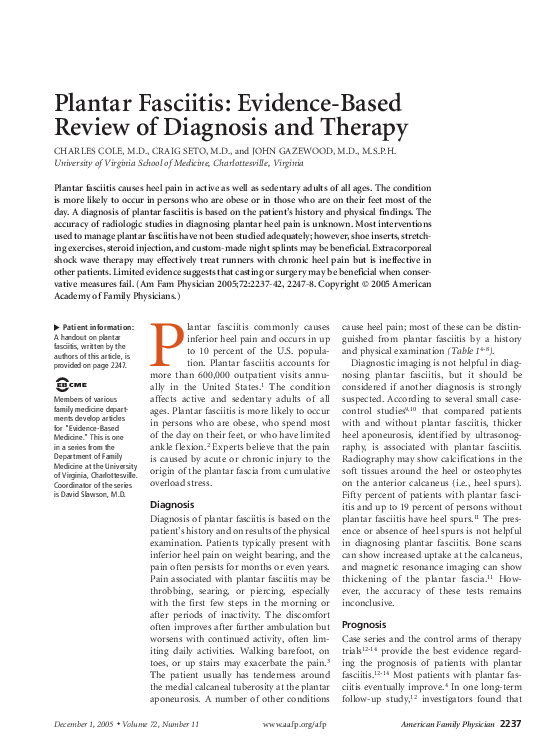 (PDF) Plantar Fasciitis EvidenceBased Review of Diagnosis and Therapy