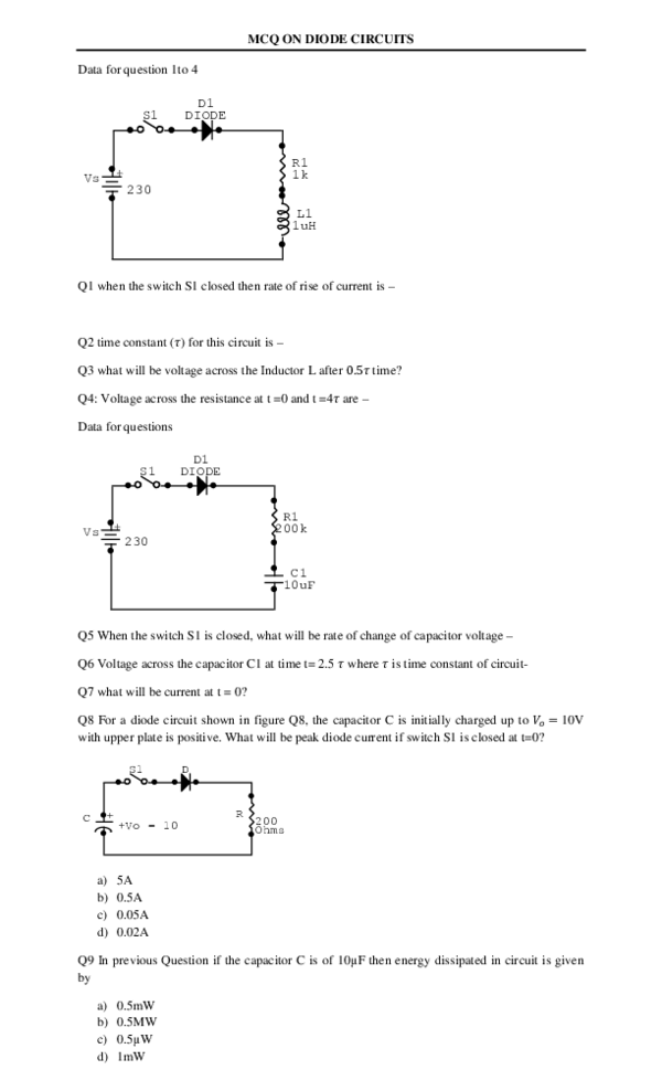 (DOC) MCQ ON DIODE CIRCUITS Dhanraj Chouhan Academia.edu