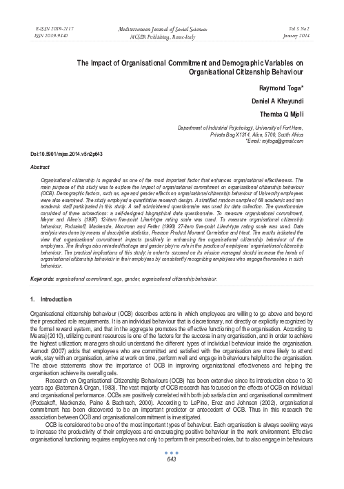 (PDF) The Impact of Organisational Commitment and Demographic Variables ...