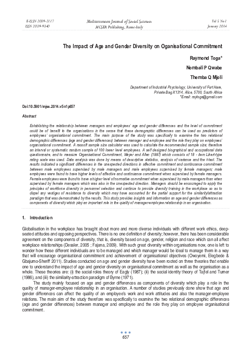 (PDF) The Impact of Age and Gender Diversity on Oganisational Commitment