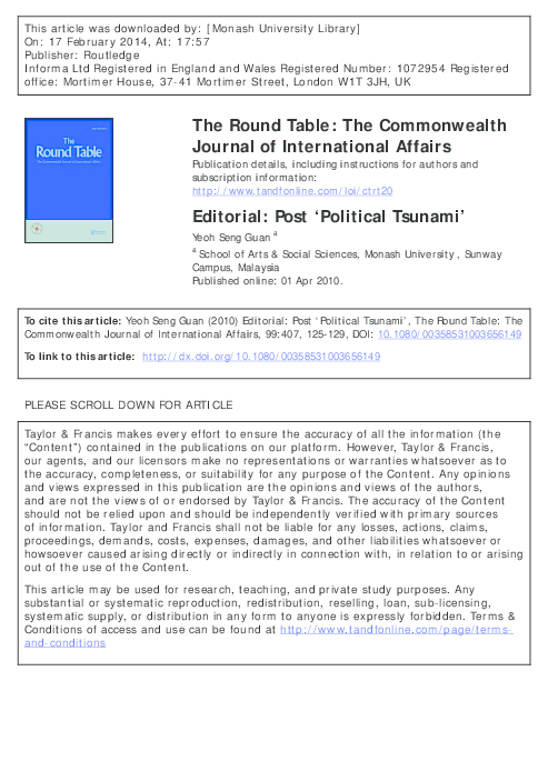(PDF) Guest editor of Special Journal Issue:- Malaysia: Post 8 March 2008