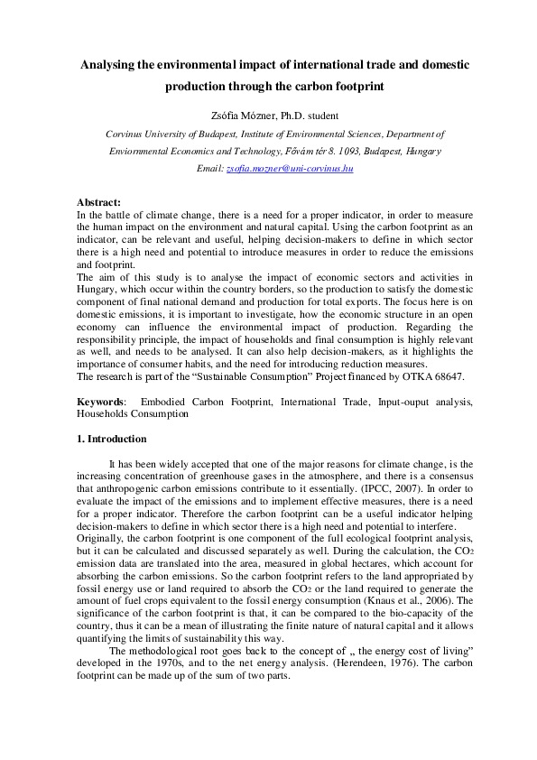 (PDF) Analysing the environmental impact of international trade and ...