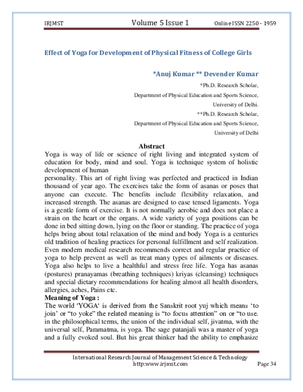 (PDF) Effect of Yoga for Development of Physical Fitness of College Girls