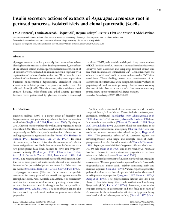 (PDF) Insulin secretory actions of extracts of Asparagus racemosus root