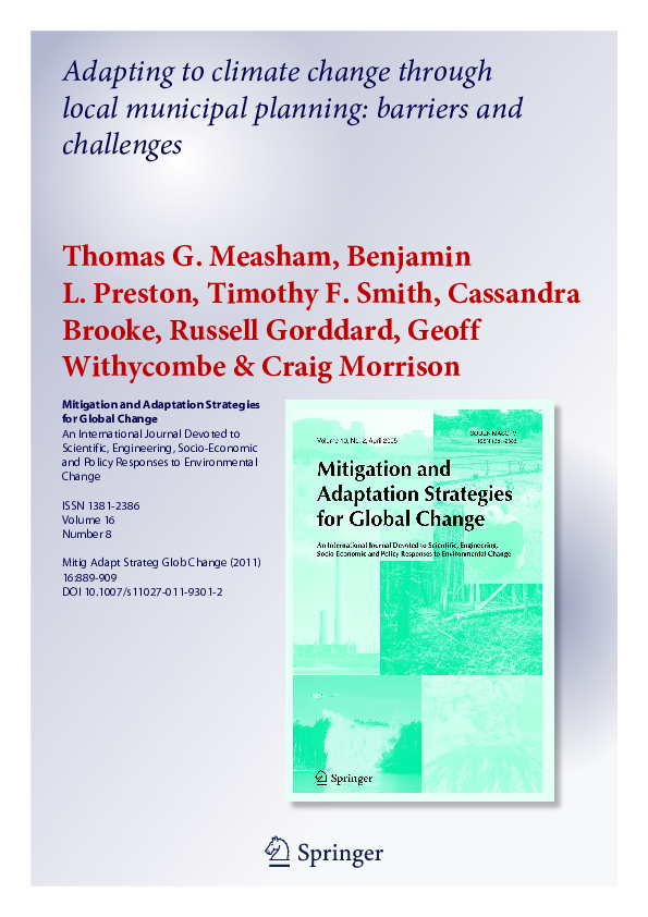 (PDF) Adapting to Climate Change Through Local Municipal Planning ...