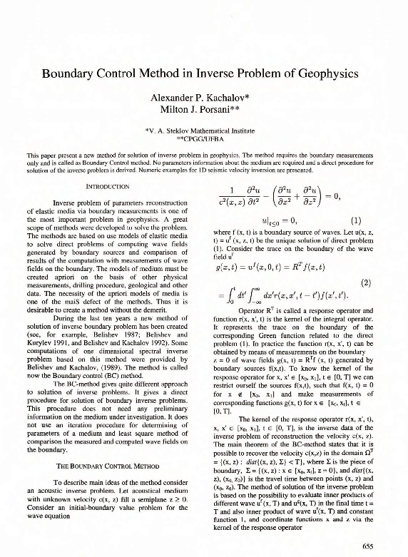 (PDF) Boundary control method in inverse problem of geophysics