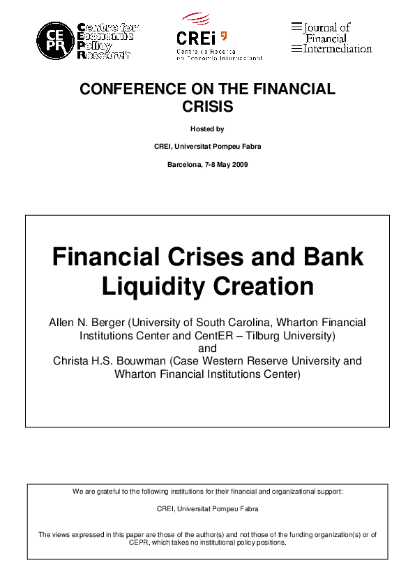 (PDF) CONFERENCE ON THE FINANCIAL CRISIS Financial Crises and Bank ...