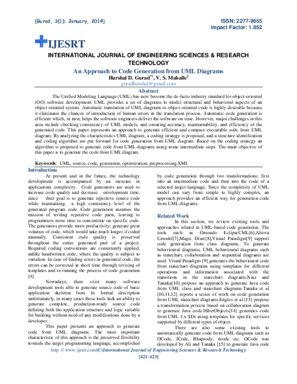 (PDF) An Approach to Code Generation from UML Diagrams.