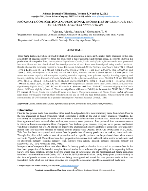 (PDF) PROXIMATE COMPOSITION AND FUNCTIONAL PROPERTIES OF CASSIA FISTULA ...