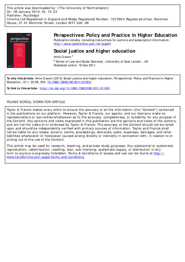 (PDF) Social Justice and Higher Education