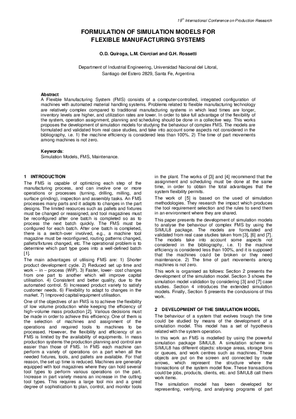 (PDF) FORMULATION OF SIMULATION MODELS FOR FLEXIBLE MANUFACTURING SYSTEMS