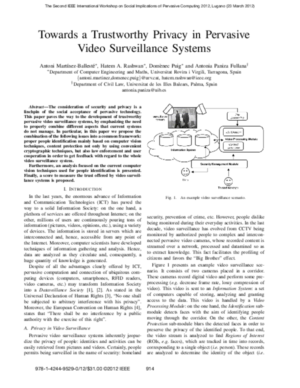 (PDF) Towards a Trustworthy Privacy in Pervasive Video Surveillance Systems