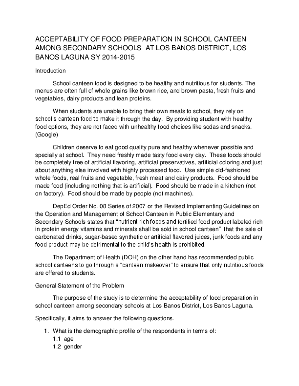 (DOC) ACCEPTABILITY OF FOOD PREPARATION IN SCHOOL CANTEEN AMONG