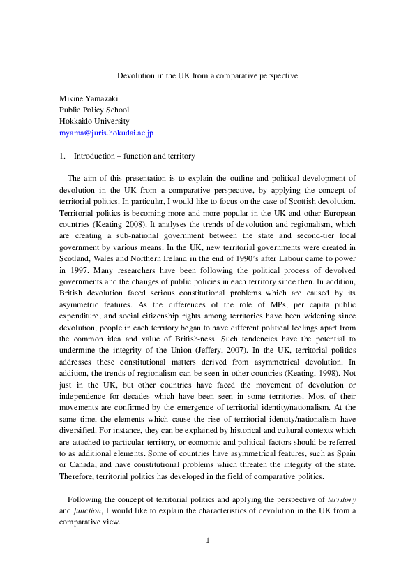 Pdf Devolution In The Uk From A Comparative Perspective