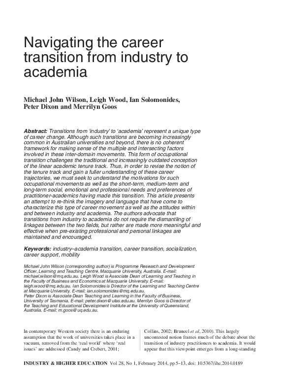 Pdf Navigating The Career Transition From Industry To Academia Pdf Navigating The Career Transition From Industry To Academia