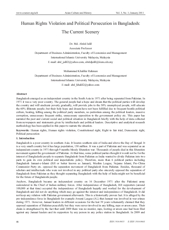 (PDF) Human Rights Violation and Political Persecution in Bangladesh ...