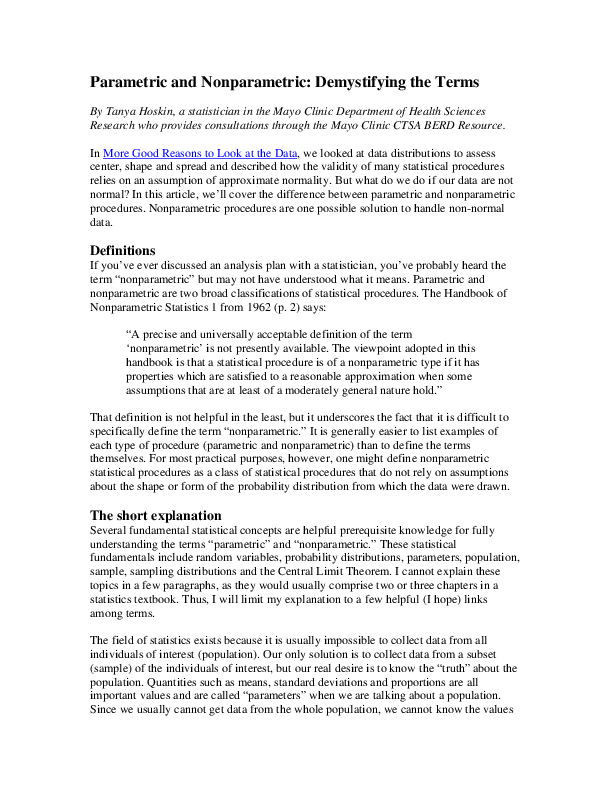 (PDF) Parametric and Nonparametric: Demystifying the Terms