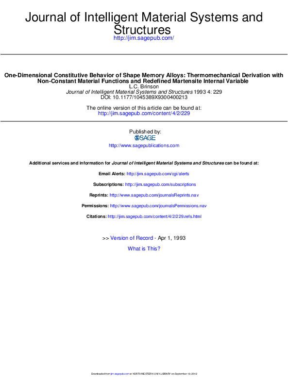 (PDF) One-Dimensional Constitutive Behavior of Shape Memory Alloys ...