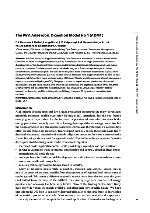 (PDF) The IWA Anaerobic Digestion Model No 1 (ADM1