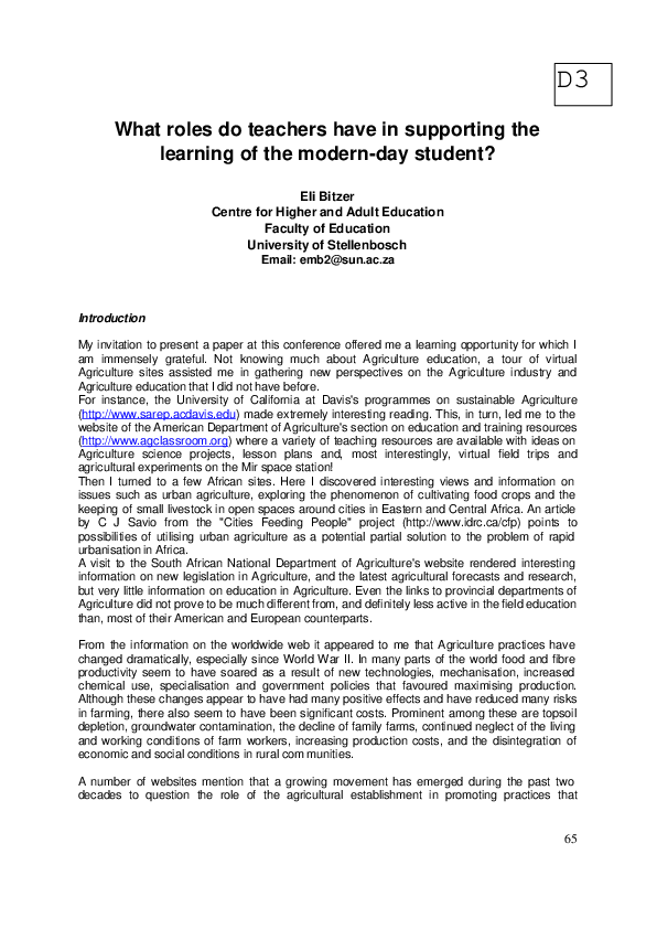 (PDF) What roles do teachers have in supporting the learning of the ...