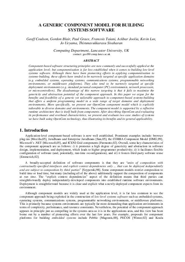 (PDF) A generic component model for building systems software