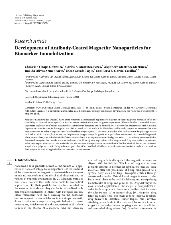 (PDF) Development of Antibody-Coated Magnetite Nanoparticles for ...
