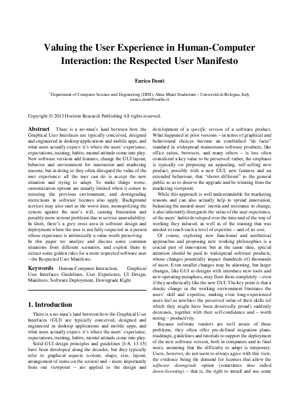 (PDF) Valuing the User Experience in Human-Computer Interaction: the ...