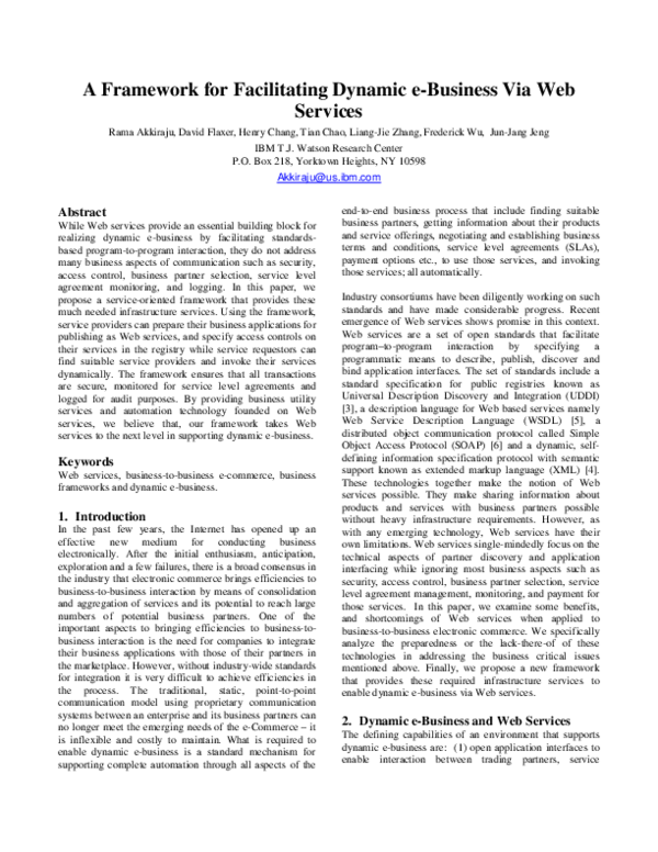 (PDF) A Framework for Facilitating Dynamic e-Business Via Web Services