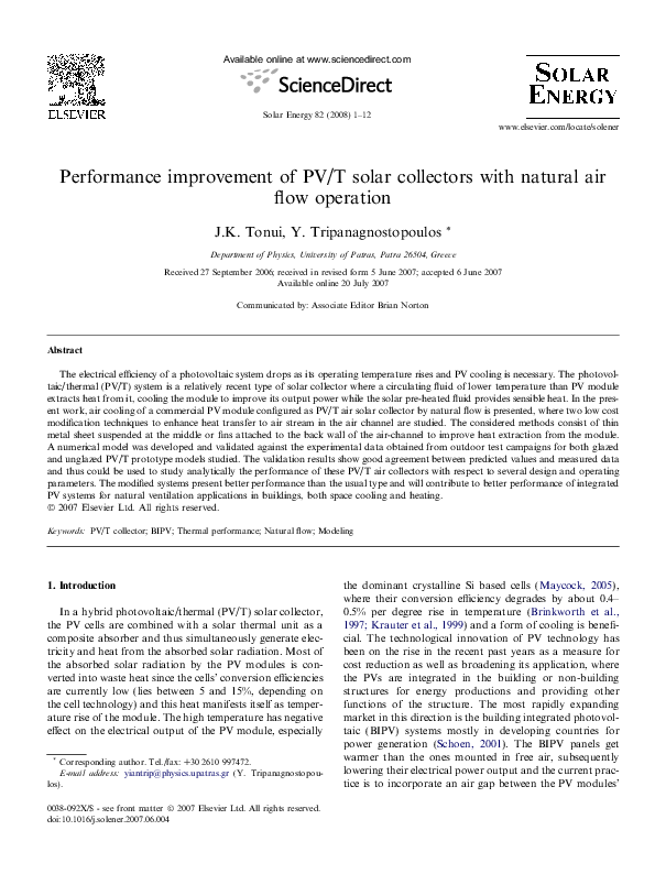 (PDF) Performance improvement of PV/T solar collectors with natural air ...