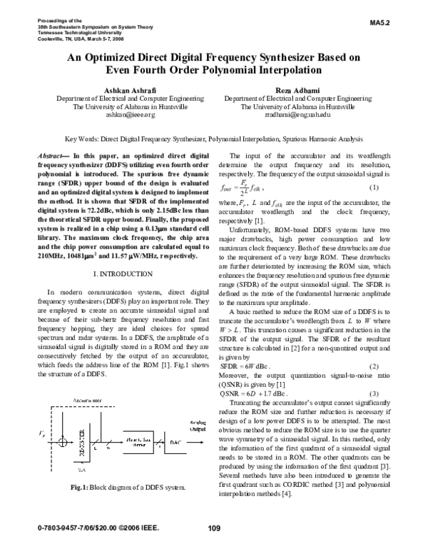 (PDF) An Optimized Direct Digital Frequency Synthesizer Based on Even